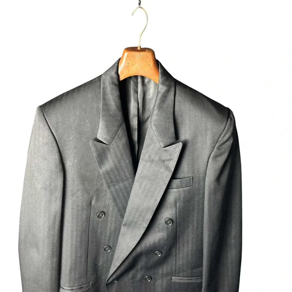 Raffinati Double Breasted Blazer Mens Black Striped Peak‎ Lapel Formal Classic